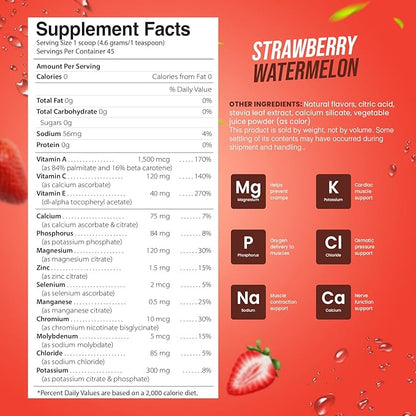 Electrolyte Powder - Refreshing Workout Recovery Electrolytes, Sugar Free, Gluten Free & Vegan, Pure Keto & Paleo Hydration Beverage, Immune Boosting Vitamins (198 Grams, Strawberry Watermelon)