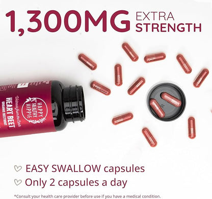 Organic Beet Root Capsules [1,300mg Superfood] ??Blood Pressure Support, Nitric Oxide Supplements for Men & Women, Flow & Circulation | Beetroot Powder, Antioxidant, Brain Food | Vegan, 60 Ct