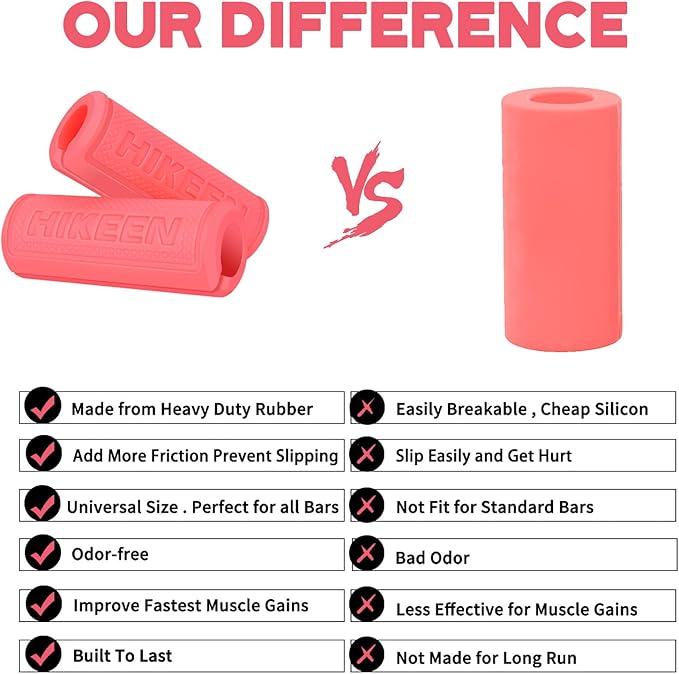 Hikeen Thick Bar Dumbbell Grips,Non Slip Hard Rubber Barbell Grips,Grips for Weight Lifting, Muscle Building-1.77", 2", 2.25" & 2.75" Outer Diameter