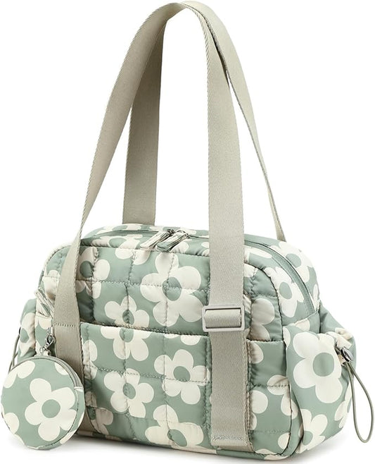 CAMTOP Mini Gym Bag for Women, Small Gym Tote Bag Puffy Quilted Sports Duffel Bag with Wet Compartment and Coin Purse Duffel Bags Dance Yoga Workout Bag