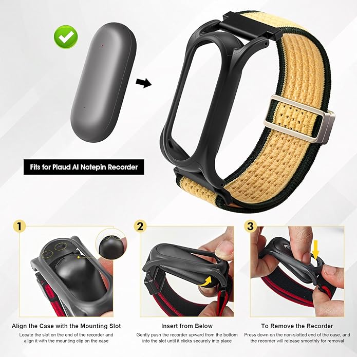 Adjustable Smartwatch Soft Woven Nyon Wristband + Protective Case Base fits for PLAUD AI NotePin Recorder,Upgraded 18mm Pin Notepin Strap for Easy Band Replacement