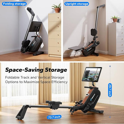 MERACH Rowing Machines for Home, Powerful Electromagnetic Row Machine with 51.2" Extended Rail, 16-Level Handle Resistance Adjustment Rower, 350 LBS Load Capacity, Ergonomic Comfort Seat, Easy Storage