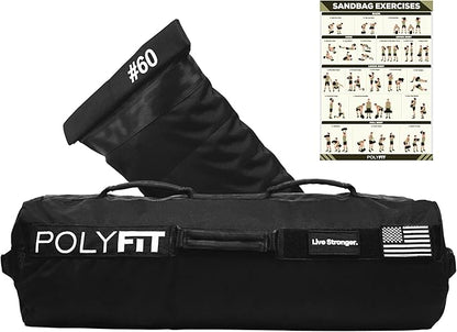 Polyfit Sandbag Pro - Workout Sandbag with Triple Closure Filler Bag and Reinforced Nylon Webbing - Sand Not Included - Multiple Colors & Sizes