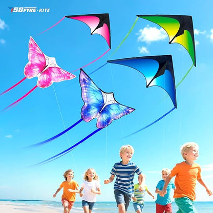 3 Piece Set Butterfly Delta Octopus Kites for Kids and Adults，Easy to Fly for Outdoor Adults Children Line Kite for Kids Toy (3 Gradient Grassland+2 Butterfly, 5)
