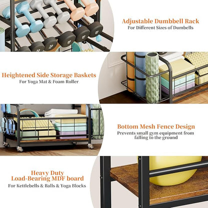 Homeiju 450LBS Dumbbell Rack,Weight Rack for Dumbbells,Weight Rack for Home Gym,Home Gym Storage for Strength Training Dumbbell Racks Stand with Wheels&Hooks