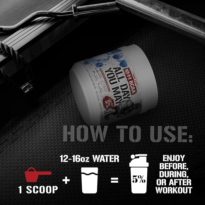 5% Nutrition Rich Piana AllDayYouMay BCAA Powder | Premium Intra & Post Workout Amino Acids, Hydration, Endurance, Muscle Recovery, Joint & Liver Support | 15.87 oz, 30 Servings (Push Pop)