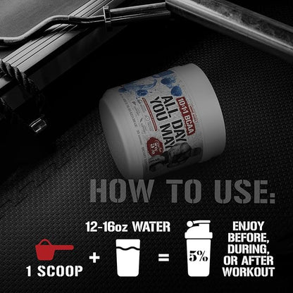 5% Nutrition Rich Piana AllDayYouMay BCAA Powder | Premium Intra & Post Workout Amino Acids, Hydration, Endurance, Muscle Recovery, Joint & Liver Support | 15.87 oz, 30 Servings (Push Pop)