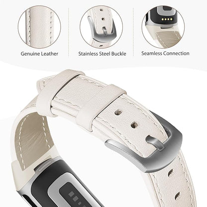 Leather Watch Bands Compatible with Fitbit Charge 6/Charge 5,Genuine Leather Replacement Straps for Charge 6/Charge 5 for Women Men.