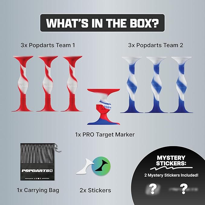 Popdarts USA Themed PRO Pack Game Set (Red White Blue Wigglenobber Target Marker) - Indoor, Outdoor Suction Cup Throwing Game - Competition with a POP