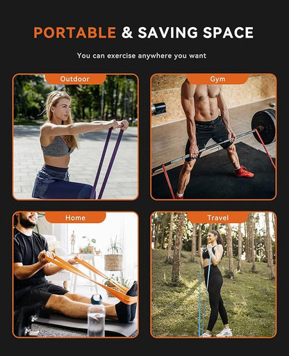 SUNPOW Pull Up Assistance Bands - Set of 5 Resistance Heavy Duty Workout Exercise Stretch Fitness Bands Assist Set for Body, Instruction Guide and Carry Bag Included