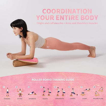 XCMAN Surf Balance Board Trainer with Roller Wooden Exercise Balancing Stability Trainer - Non Slip Surface for Adults Kids|Balance Board for Surfing,Snowboarding,Skateboarding,Hockey,Yoga Training