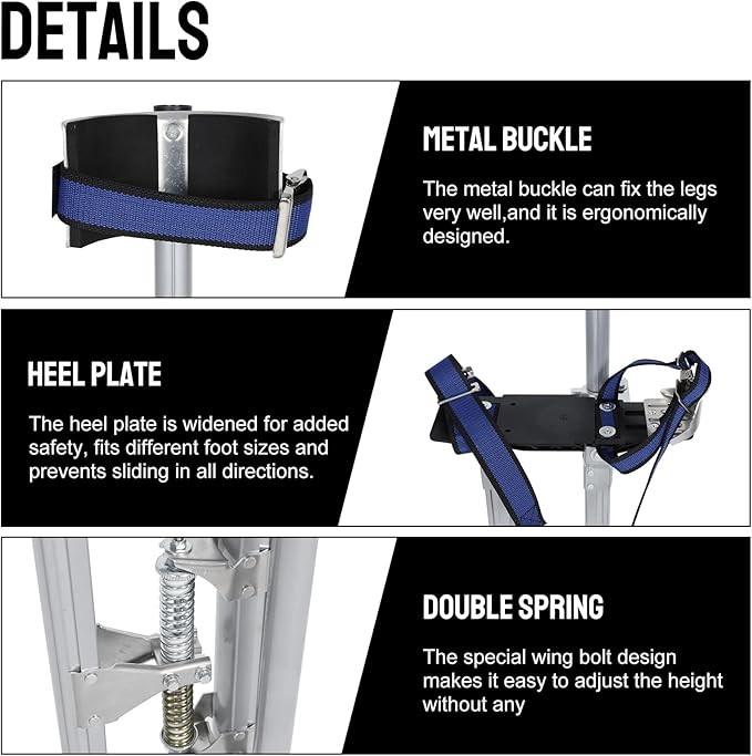 24-40 Inch Silver Drywall Stilts Aluminum Tool Stilt with Protective Knee Pads Portabl Adjustable For Painter Walking Painting