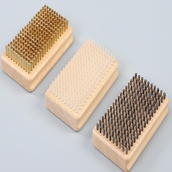 3 Pieces of ski Wax Brush, ski Brush Wooden Hand Brush Set, Brass Brush, Nylon Brush, Horsehair Brush, Size 4.7 "X 2.8", Outdoor ski waxing, Cleaning, Wax Removal, polishing,Snowboard Wax Brush