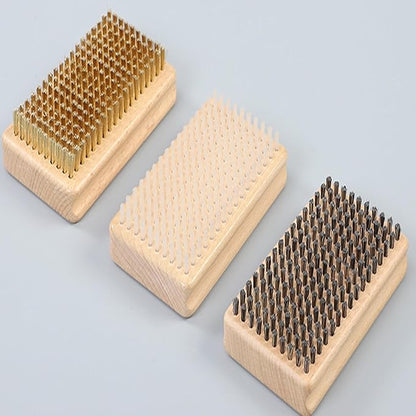 3 Pieces of ski Wax Brush, ski Brush Wooden Hand Brush Set, Brass Brush, Nylon Brush, Horsehair Brush, Size 4.7 "X 2.8", Outdoor ski waxing, Cleaning, Wax Removal, polishing,Snowboard Wax Brush