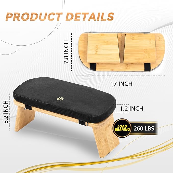 Meditation Bench, Bamboo Meditation Stool, Folding Kneeling Meditation Bench, Seiza Prayer Bench, Prayer Bench with Meditation Cushion, Kneeling Stool (Black)
