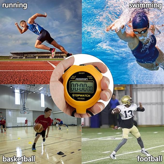 Stopwatch Timer Only Stopwatch Mode, ON/Off Silent Simple Operation, Without Clock Date Countdown, Digital Kids Stop Watch for Sports Coaches Swimming Running, Orange