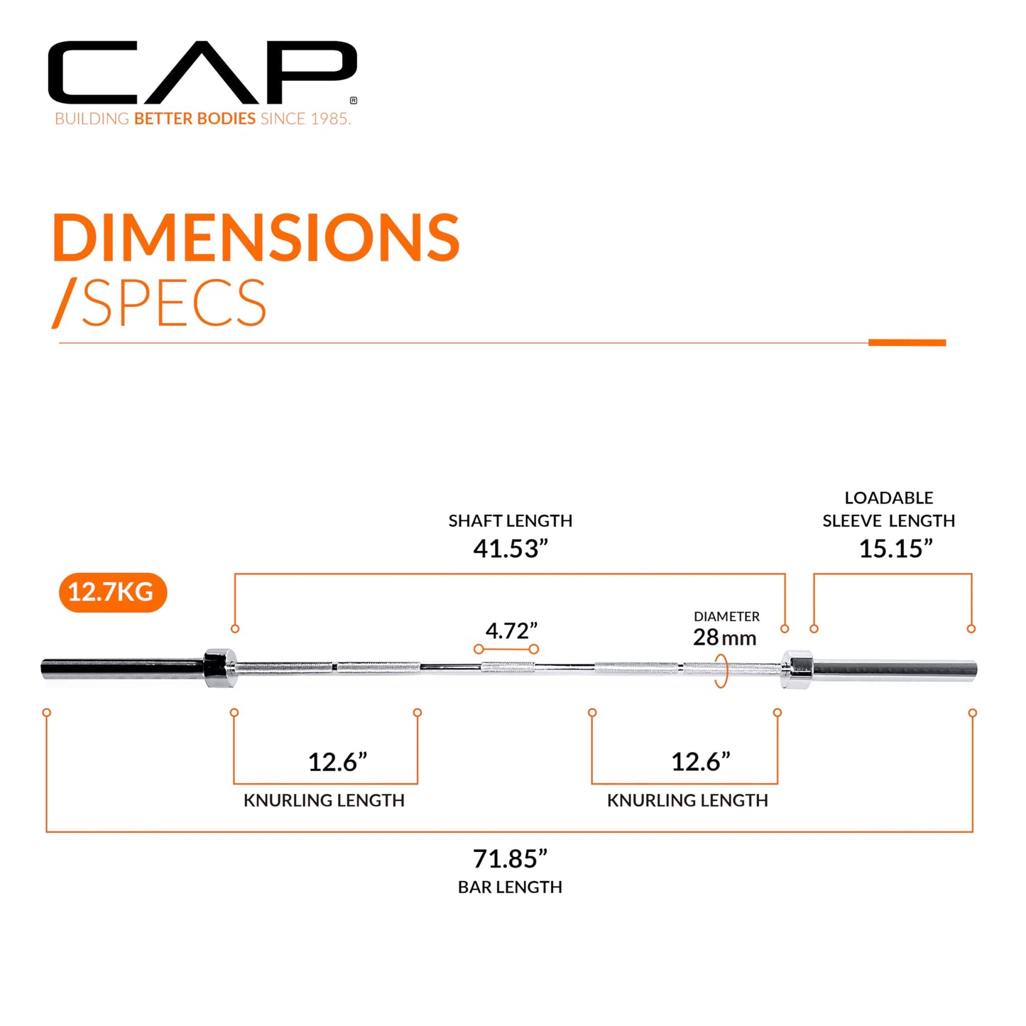 CAP 28lb 6ft Olympic Barbell, Chrome, Strength Training
