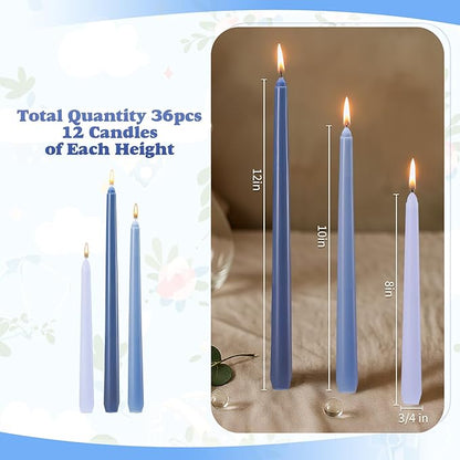 MTLEE Taper Candles 8/10/12 Multi Height Unscented Taper Candles 8 Burn Hours for Dinner Decorative Home Decoration Wedding Party Candlesticks (Gradient Blue,36)