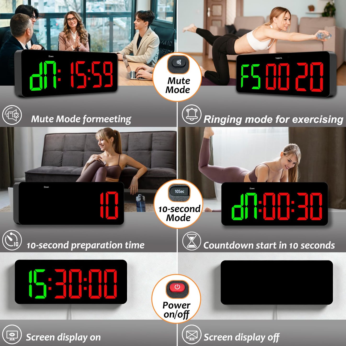 QINYUNE Gym Clock Timer for Tabata/FGB/EMOM Interval Workout