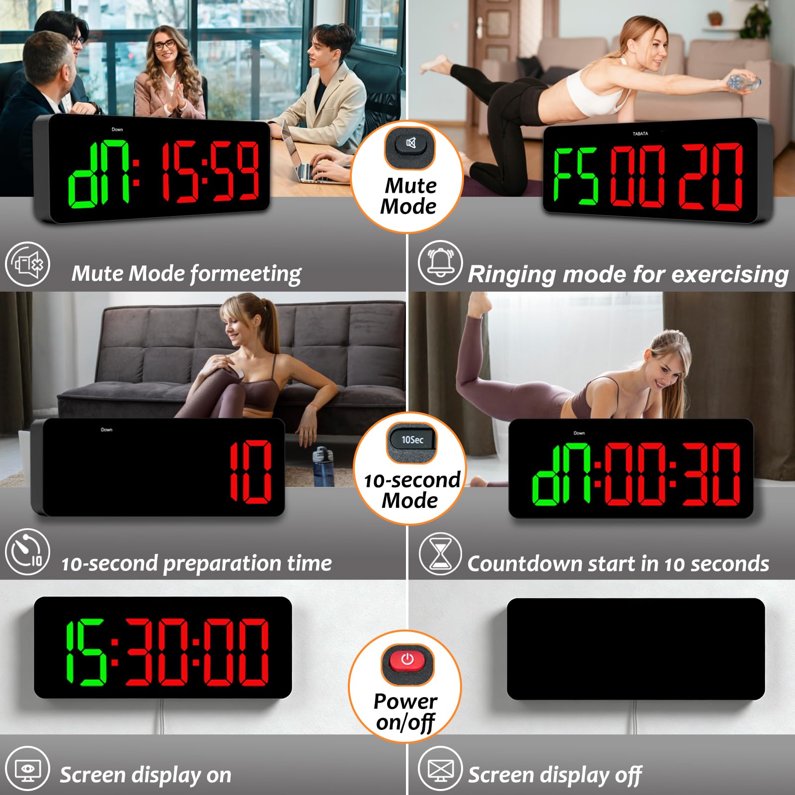 QINYUNE Gym Clock Timer for Tabata/FGB/EMOM Interval Workout