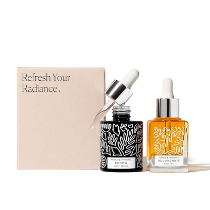 Naked & Thriving The Night Set | Renew Resurfacing Night Serum (30 mL) + Rejuvenate Restorative Face Oil (35 mL) with Hyaluronic Acid, Argan & Sea Buckthorn Oils and Fruit AHAs (Set of 2)