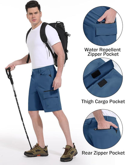 CRYSULLY Men's Hiking Cargo Shorts Outdoor Summer Lightweight Quick Dry Work Casual Shorts with 5 Zipper Pockets