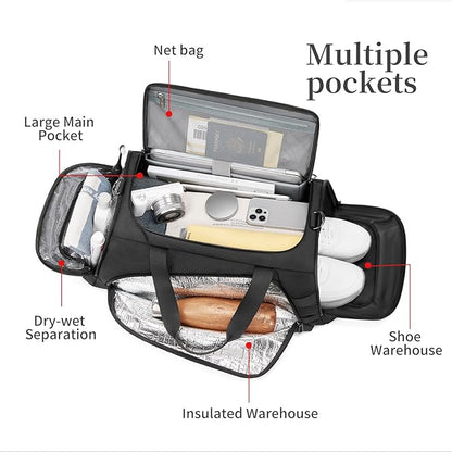 Duffle Bag for Travel, Carry on Gym Bag for Men, Waterproof Sport Bags with Shoe Compartment, 40L Weekender Men Tote Bag for Camping, Hiking, Trips - Black (CORDURA®)