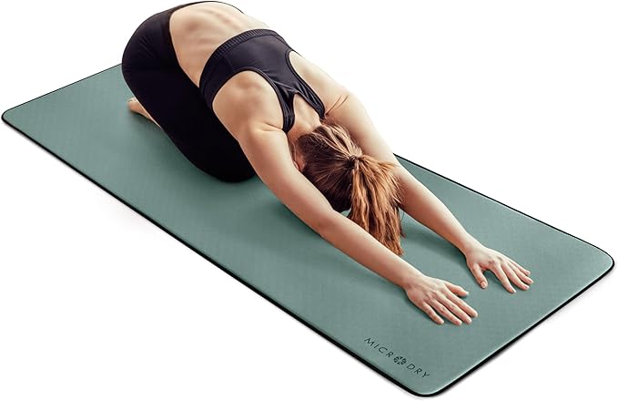 MICRODRY Deluxe Fitness Exercise Yoga Mat for Home & Gym, Extra Thick for High Impact Training, Multi Layered Skid Resistant Surface, Odor Neutralizing with Carrying Strap