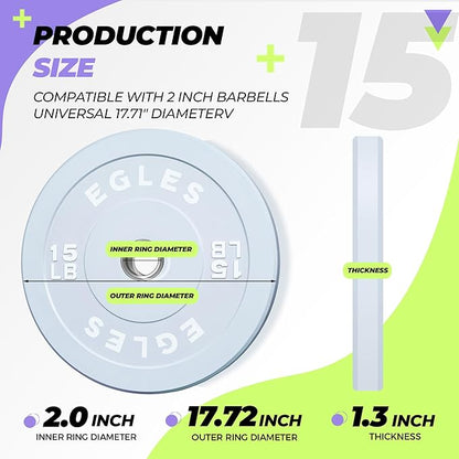 EGLES Vibrant Colorful Olympic Weight Plates, Rubber Barbell Plates, 2-inch Standard Virgin Rubber Bumper Plate 10 15 25 35 45LB for Home Gym Weightlifting, Strength Training, Fit Workouts