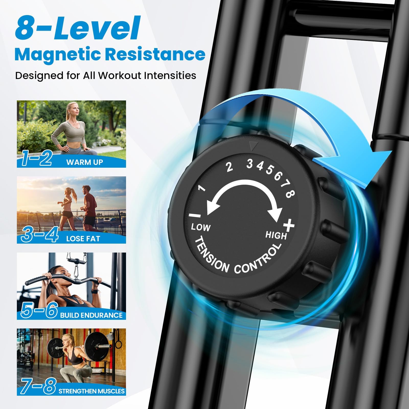 Foldable Exercise Bike, 8-Level Magnetic Stationary Bike for Home Gym