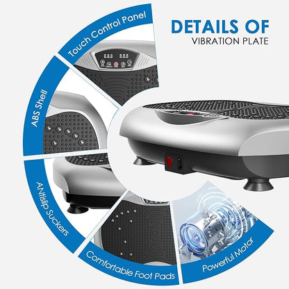 Vibration Plate Exercise Machine - Whole Body Workout Vibration Platform Lymphatic Drainage Machine for Weight Loss Home Fitness with Resistance Bands Remote