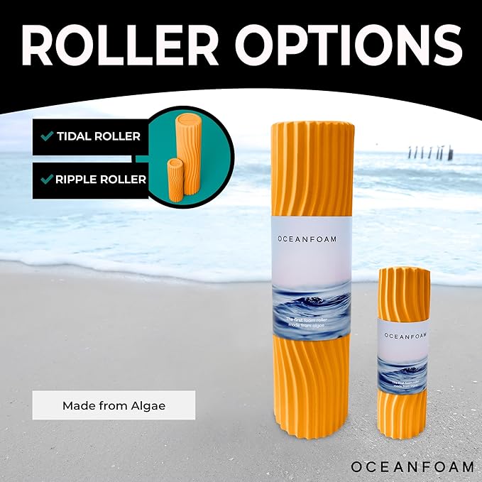 Oceanfoam Tidal Roller - Gold - Muscle Massage Foam Roller for Back Pain & Stretching - Firm and Ergonomic Wide Wave Textured - Yoga, Athletics, & Wellness - Full Size, 20" x 5"