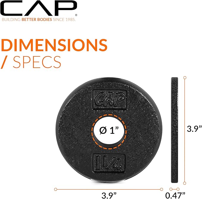 CAP Barbell Standard 1-Inch Cast Iron Weight Plates - Singles & Sets | 1.25-50 lbs | Multiple Options