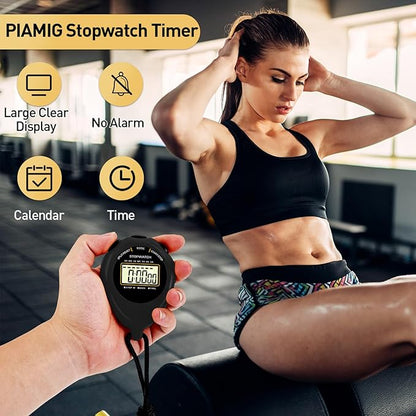 Stopwatch Sport Timer, 2 Pack Large Display Digital Stopwatch Timer with Date Time, No Alarm Silent Easy to Set Stopwatches for Sports, Coaches, Kids, Swimming and Running (Black)