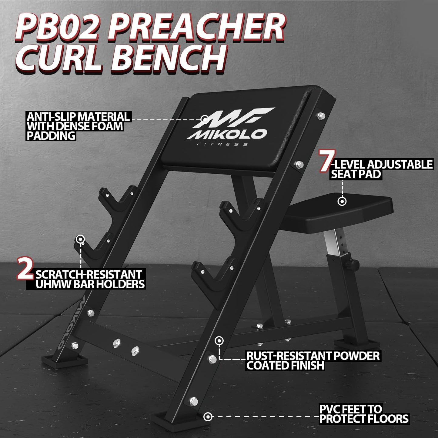 Mikolo Preacher Curl Bench, Seated Arm Isolated Barbell Dumbbell Bicep Station, Bicep Curl Machine