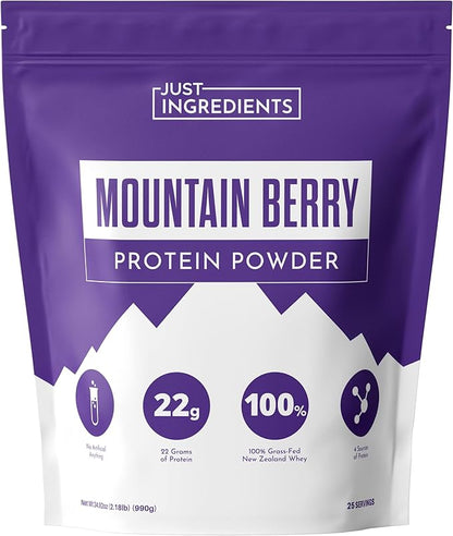 JUST INGREDIENTS Mountain Berry Protein Powder ??30-Serving Blend with 100% Grass-Fed Whey & Organic Plant Proteins ??Mixed Berry Flavor with Real Fruit ??Supports Muscle Recovery, Energy*