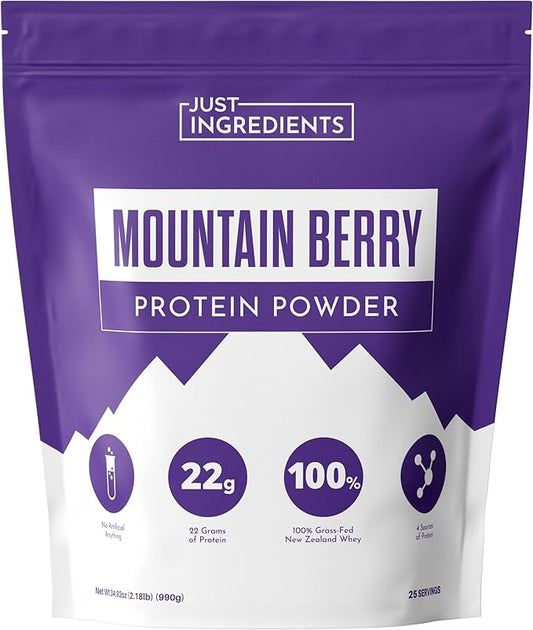 JUST INGREDIENTS Mountain Berry Protein Powder ??30-Serving Blend with 100% Grass-Fed Whey &
