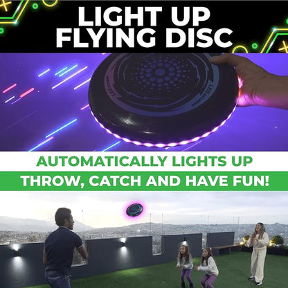 Toysery LED Light Up Fresbee - Glow in The Dark Fresbee for Kids and Adults, Flying Disc Adventure for Day and Night - Easy to Use Ideal for Camping Game