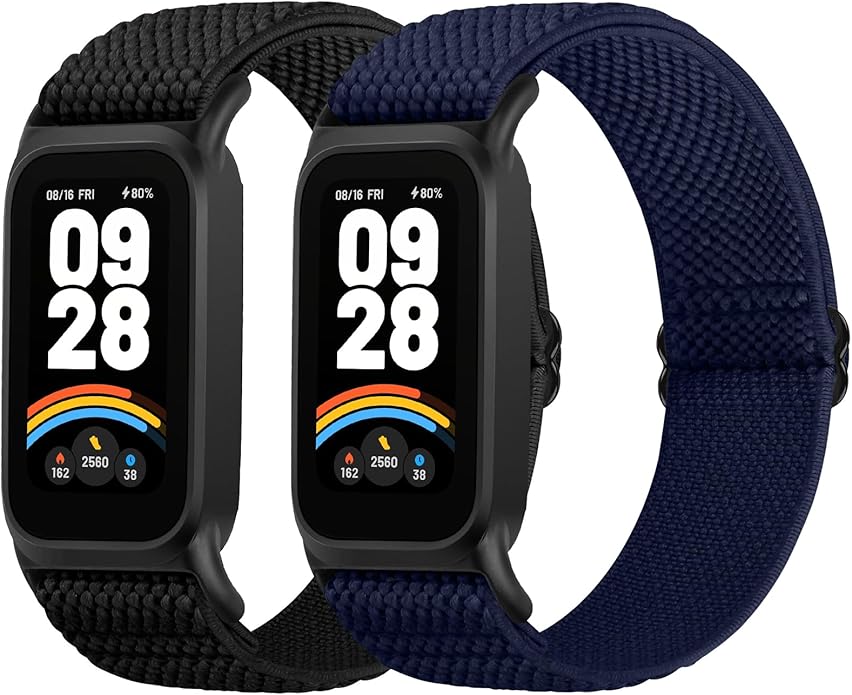 2 Pack Elastic Bands Compatible with Xiaomi Smart Band 9 Active Women Men, Soft Nylon Replacement Sport Wriststrap for Redmi Band 3