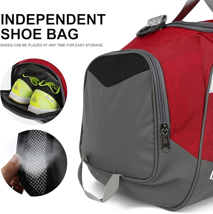 Sports Gym Bag，INOXTO Travel Duffel Bag with Dry Wet Pocket And Shoe CompartmentFor Women and Men，40L/55L Fitness Waterproof Weekender Bag For Swim Sports Travel Working Out (Red, 40L)