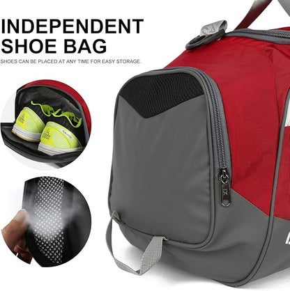 Sports Gym Bag，INOXTO Travel Duffel Bag with Dry Wet Pocket And Shoe CompartmentFor Women and Men，40L/55L Fitness Waterproof Weekender Bag For Swim Sports Travel Working Out (Red, 40L)