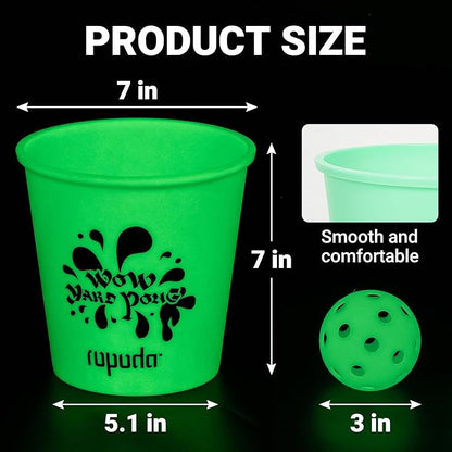 ropoda Giant Yard Pong,Yard Games with Durable Buckets and Balls - Choose Red Large, XL, or Green - Glow in The Dark, Outdoor Game with Carry Bag for The Beach,Lawn, Great Gift Choice for Families