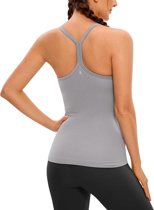 CRZ YOGA Seamless Workout Tank Tops for Women Racerback Athletic Camisole Sports Shirts with Built in Bra