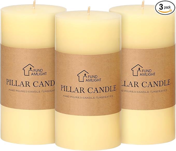 3x6 Inch Ivory Pillar Candles Set of 3-Decorative Unscented Pillar Candle, Long Burning Dripless Candles for Table Decor, Smokeless Large Pillar Candle for Wedding Table, Dinner