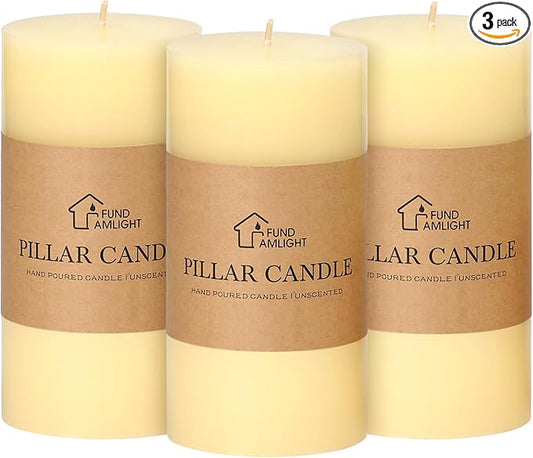 3x6 Inch Ivory Pillar Candles Set of 3-Decorative Unscented Pillar Candle, Long Burning Dripless Candles for Table Decor, Smokeless Large Pillar Candle for Wedding Table, Dinner