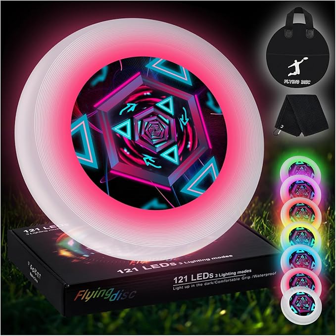 49LEDs Flying Disc with 16 Million Color RGB, 3 Modes+Rechargeable+Waterproof+175g, Cool Sports and Outdoors for Parks/Camping/Beach/Backyards,Easter & Birthday Gifts for Teens/Kids/Adults