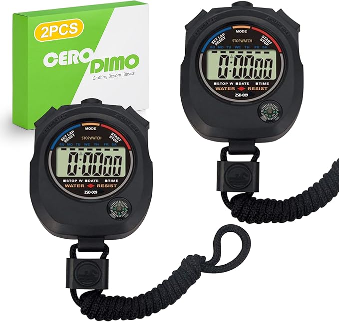 2 Pack Multi-Function Digital Stopwatch Timer, Large Display with Date, Time, and Alarm, Ideal for Sports, Coaches, Fitness, and Referees