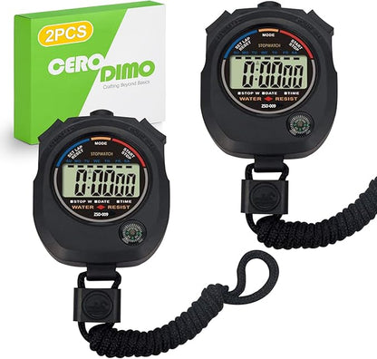 2 Pack Multi-Function Digital Stopwatch Timer, Large Display with Date, Time, and Alarm, Ideal for Sports, Coaches, Fitness, and Referees
