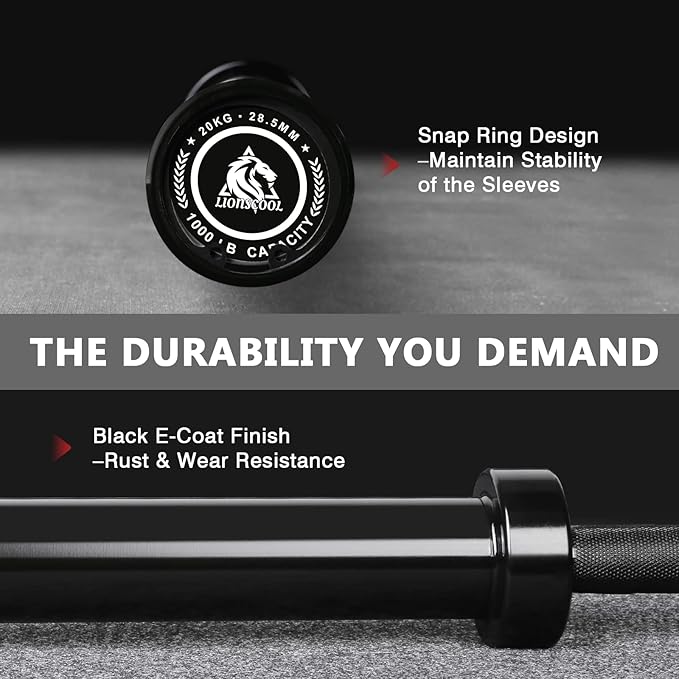 LIONSCOOL 7FT Olympic Barbell for Weightlifting, Power Lifting, 2 Inch Strength Training Bar for Squats, Deadlifts, Presses, Rows, Curls - 700lbs/1000lbs/1500lbs Capacity