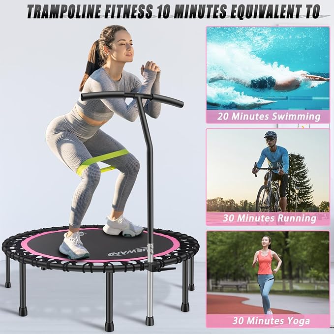 Newan 40"-48" Silent Mini Trampoline Fitness Trampoline Bungee Rebounder Jumping Cardio Trainer Workout for Adults-Max Limit 330lbs